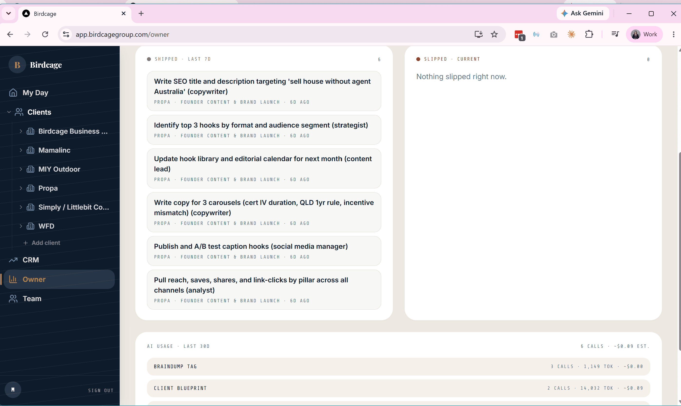 Live owner dashboard with AI usage