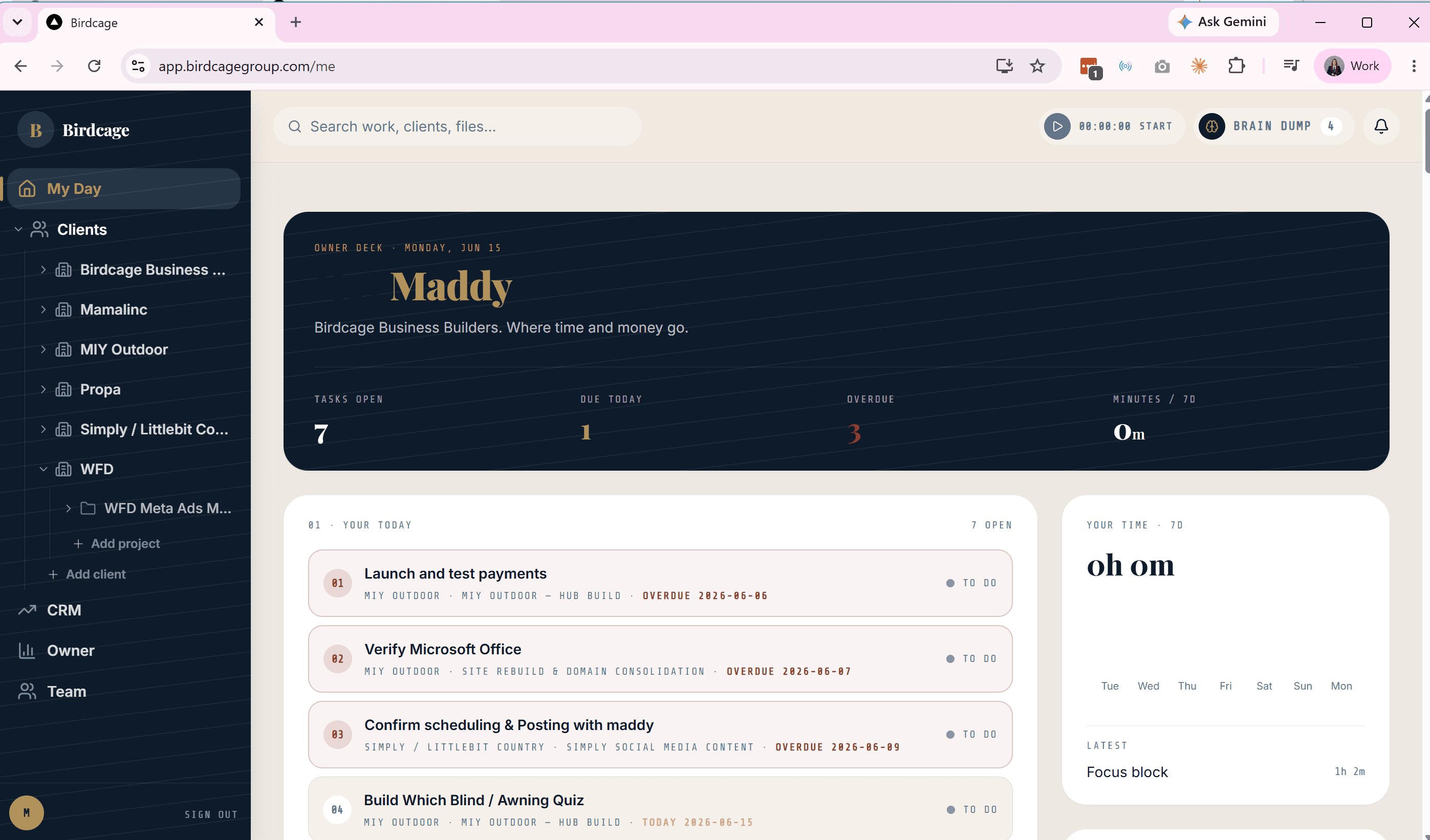 My Day, live, a real Monday with seven tasks open
