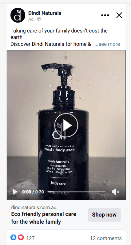 Dindi Naturals Meta ad creative
