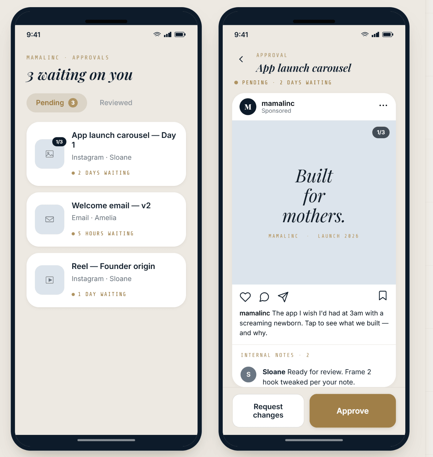 Client approval list and detail on mobile