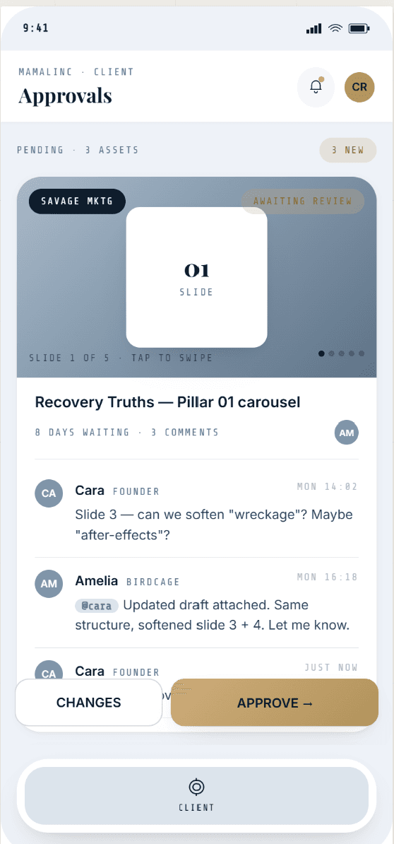 Client approval queue on mobile