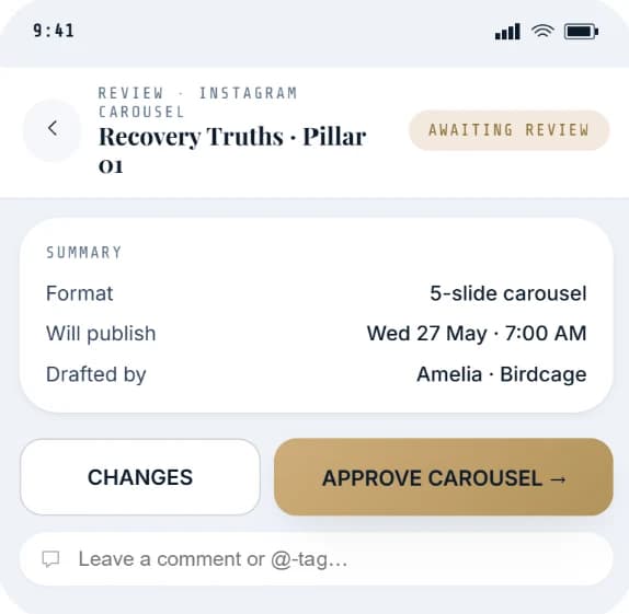 A client approving a carousel on their phone