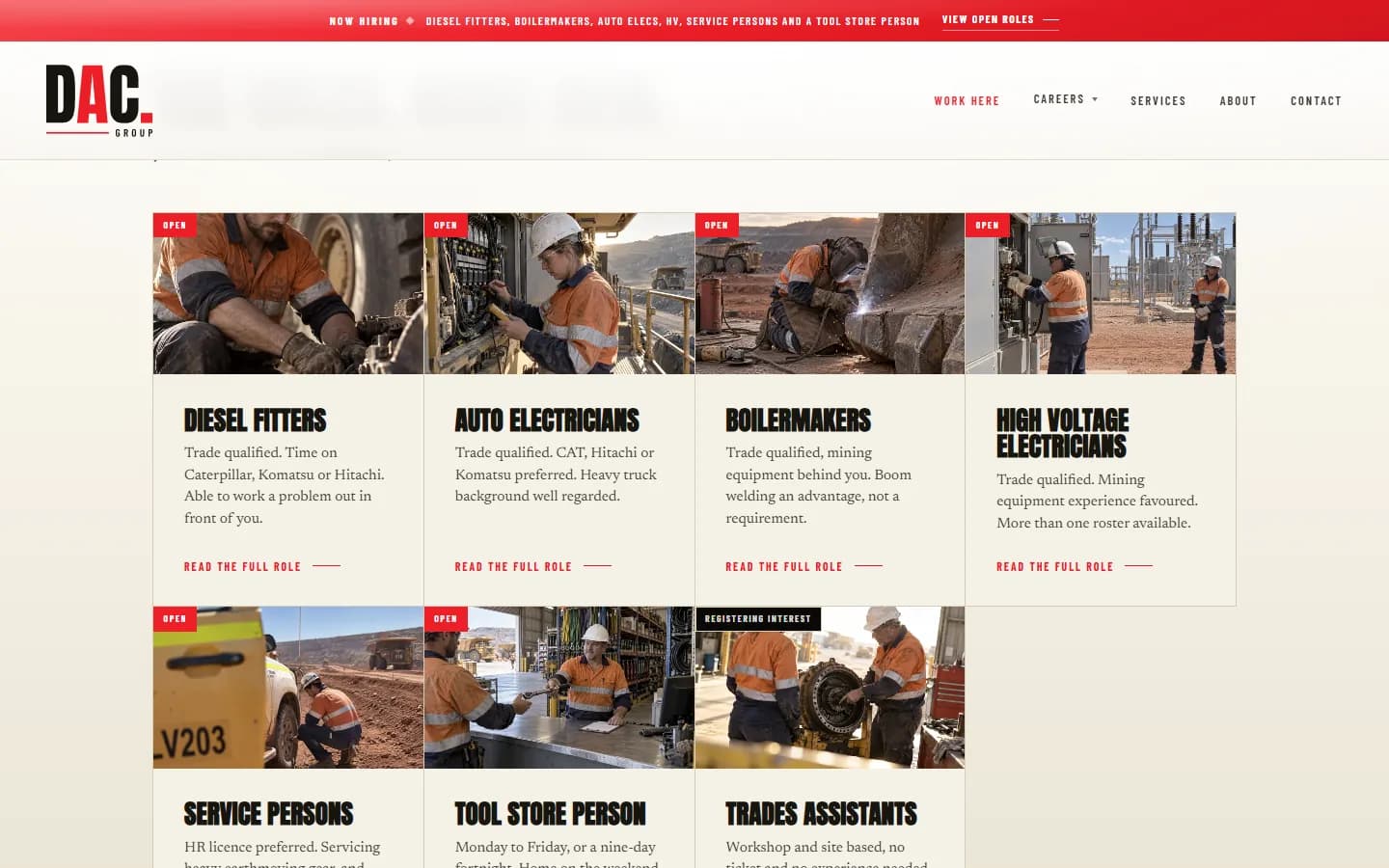 The roles page: diesel fitters, auto electricians, boilermakers and more